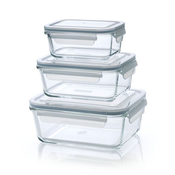 Borosilicate Glass Food Containers Rectangle | Set of 3 (485ml, 970ml & 1730ml)