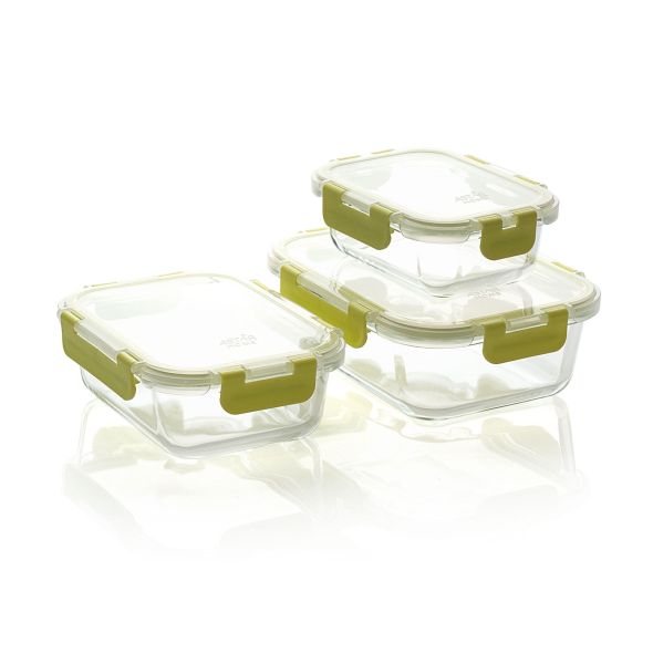 Borosilicate Glass Food Containers Rectangle | Set of 3 (370ml, 640ml & 1040ml)